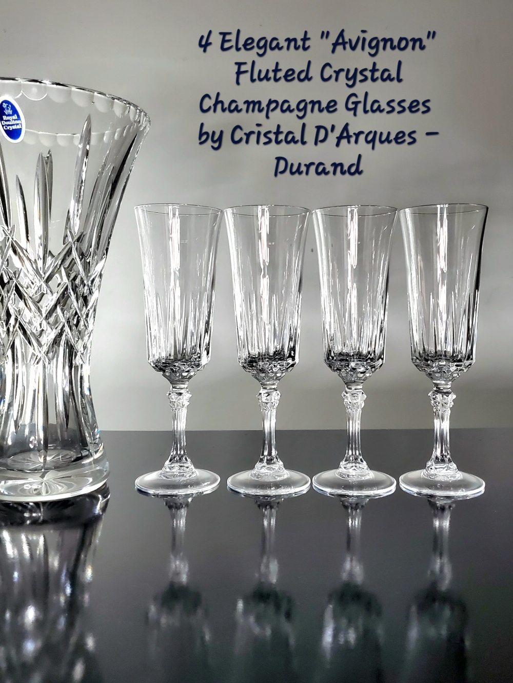 4 Avignon 🇫🇷 French Fluted 24% Lead Crystal Champagne Cristal D'Arques-Durand